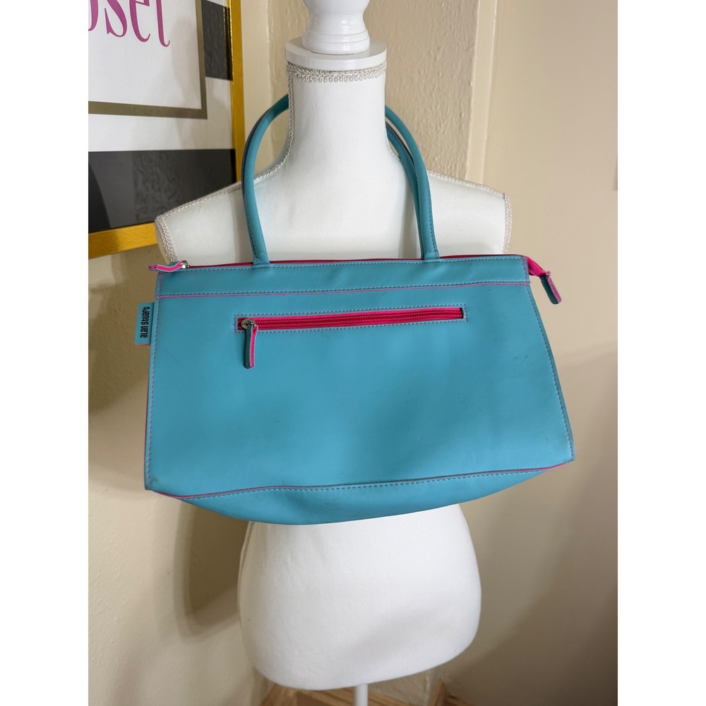 Alan Stuart Turquoise Blue Pink Trim Y2K Shoulder Bag Tote Zippers Retro